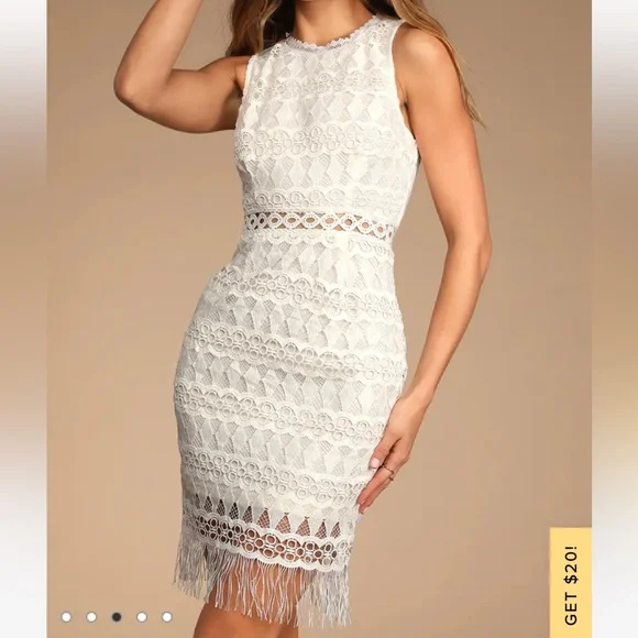 Lulus | NWT Kenna White Crochet Lace Sleeveless Bodycon Dress